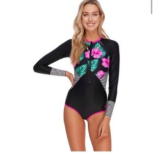 Body Glove Molokai Surface Rashguard Women's XS Black Paddle Suit Print Surf